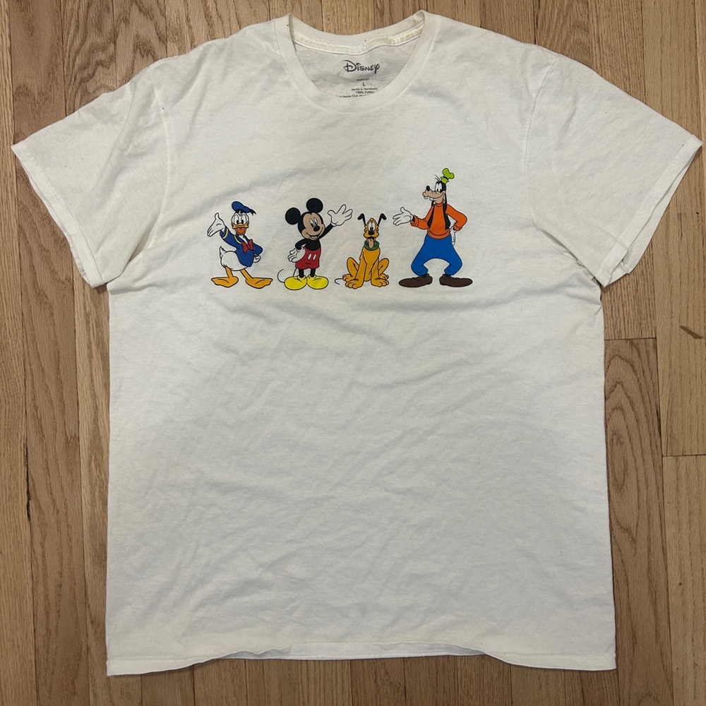 Disney White Tee with Mickey, Donald, Goofy, and Pluto